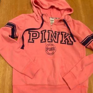 Pink zip neck hoodie with kangaroo pocket nice XS